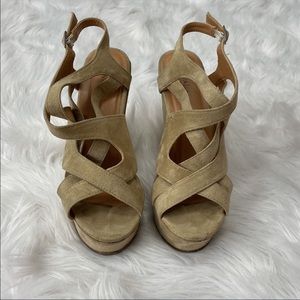 Suede open toed wedges